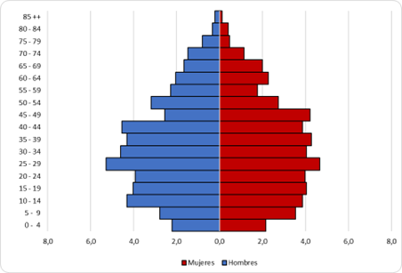 Pirámide poblacional por sexo y grupo de edad